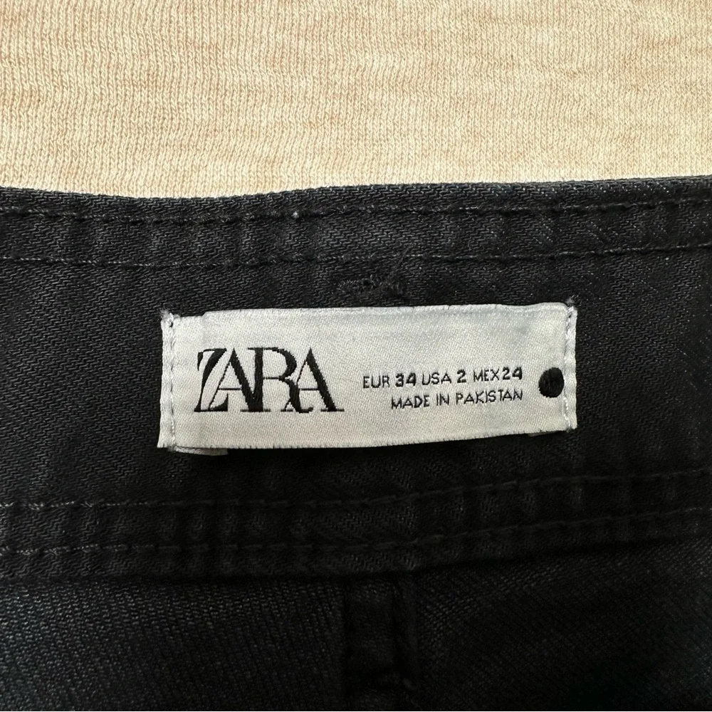 Zara Women’s Black Cotton The Marine Straight High Rise Wide-Leg Jeans Size 2 - Picture 4 of 9